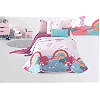 Ciberdescans Colcha Boutí Ideal para Primavera-Verano Unicornios Y Dinosaurios de Manterol Cama 90